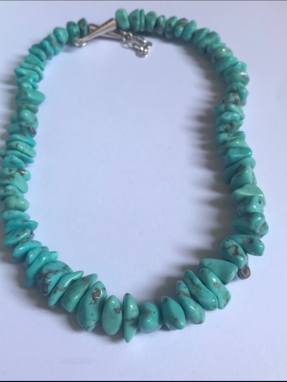 Sterling Silver RUNNING BEAR Natural Nugget Turquoise Beaded necklace 21”